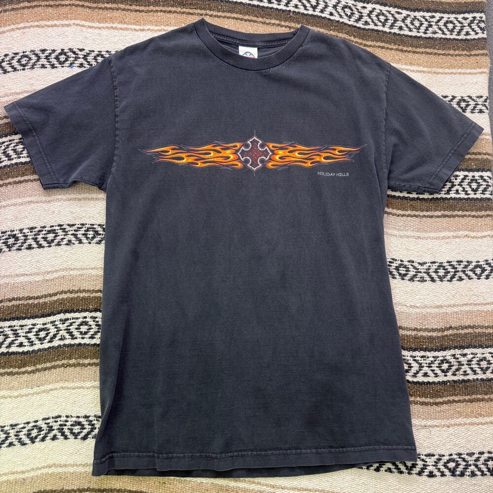 Vintage 2000's Holiday Hills Choppers Motorcycle Biker Black Tee Shirt Sz Large